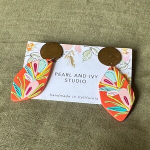 Clay Polymer Earrings floral abstract design